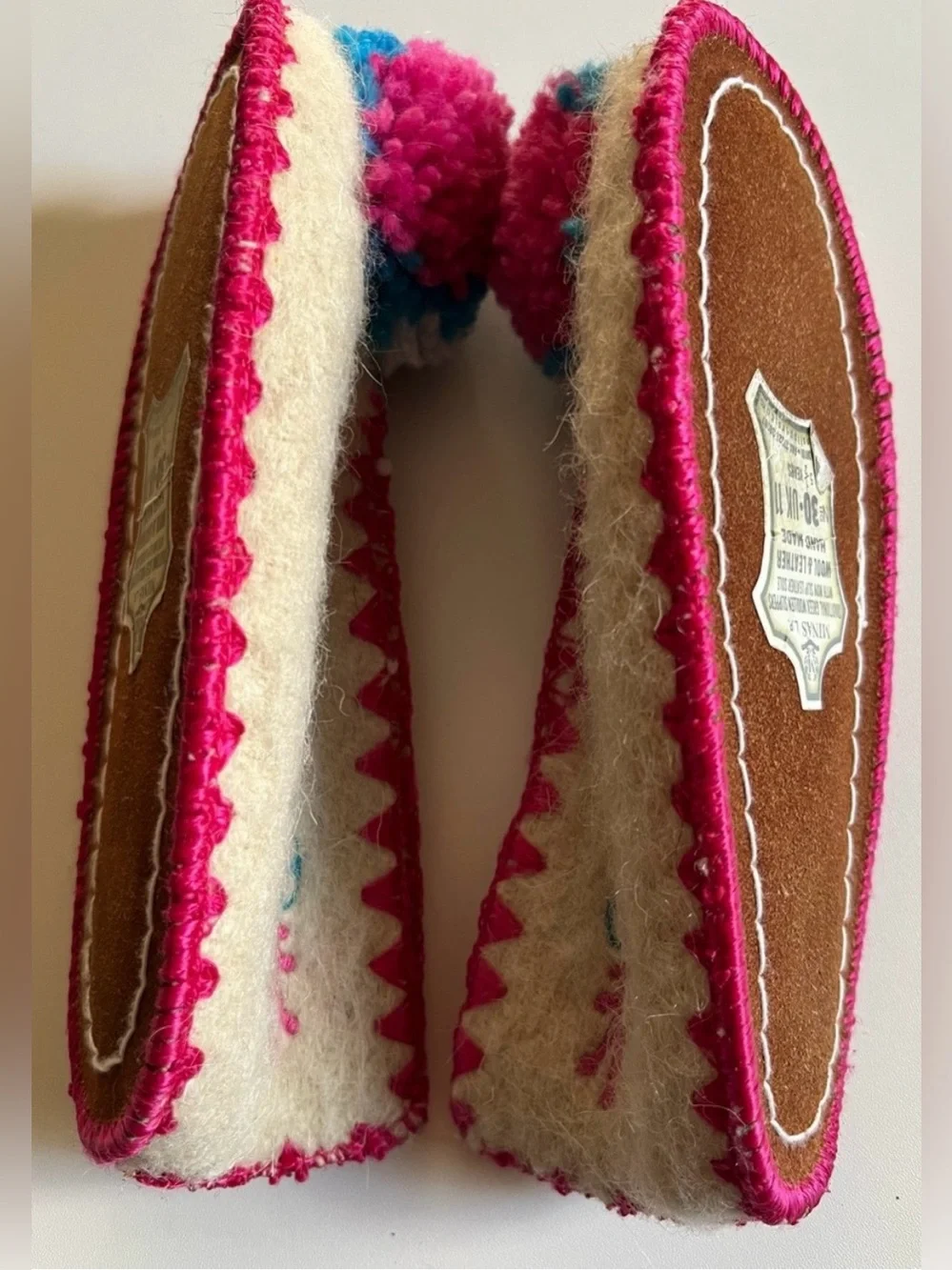 Minas Wool Greek Pom Pom Slippers Size UK 11 Youth 5 1/2 ye